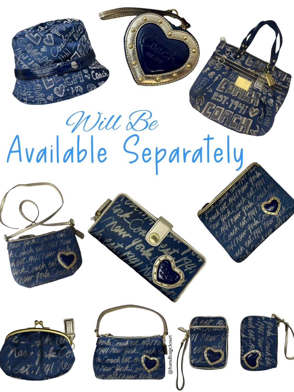 Coach Navy Graffiti Script Storybook Heart Accent Collection Blue and Gold